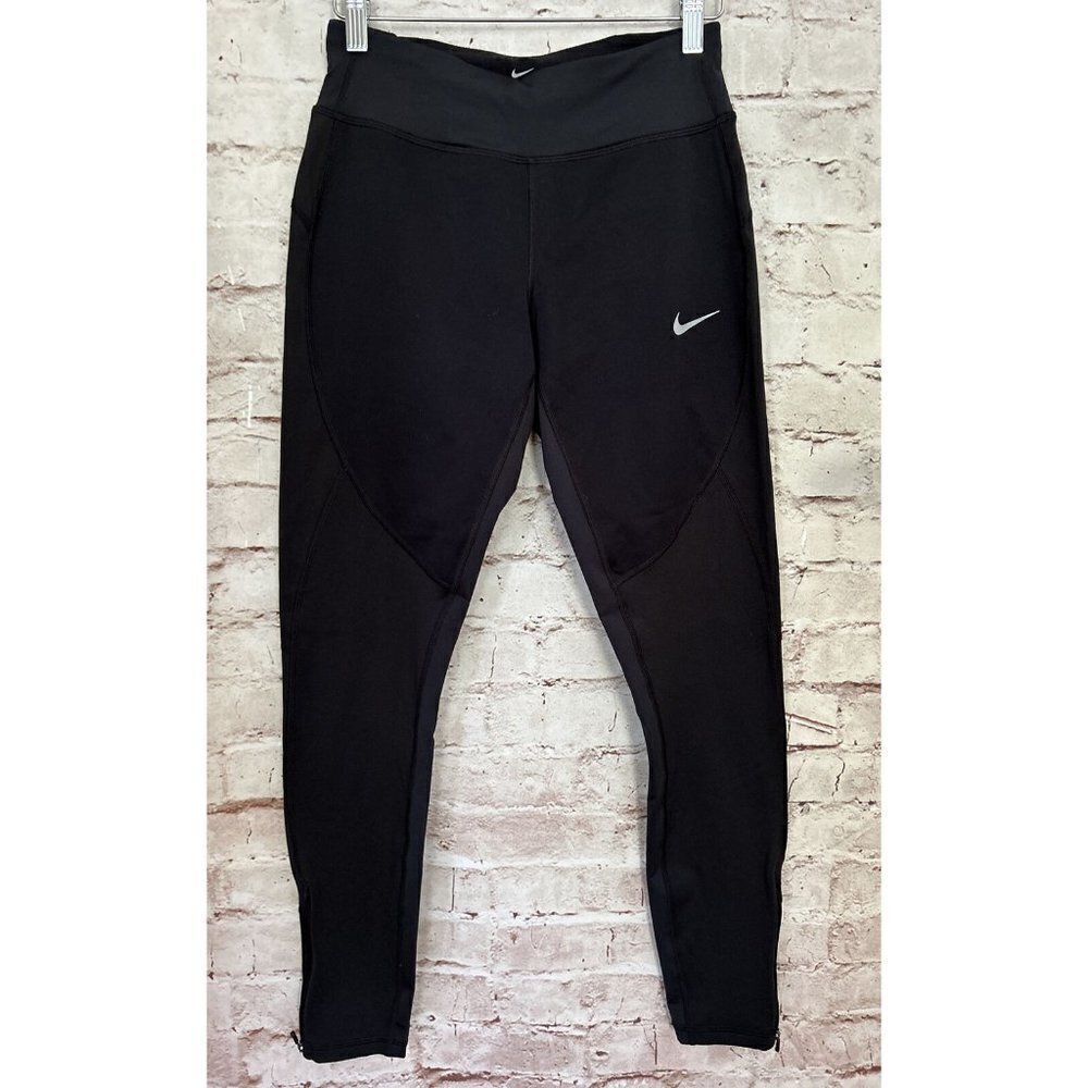 Nike Shield Running Leggings Womens Black Size Small Ankle Zipper